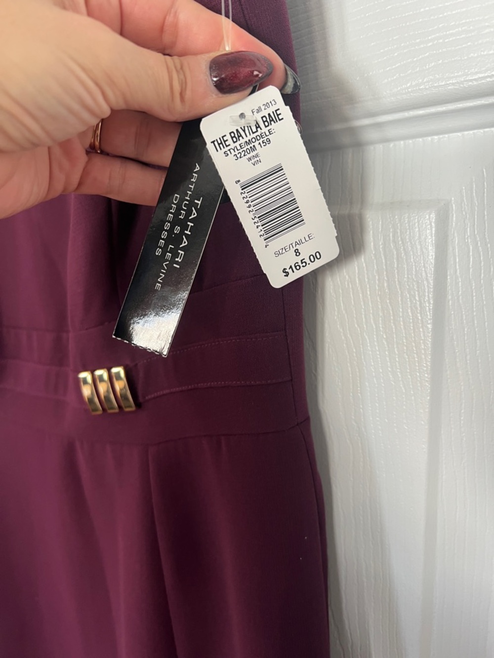 NWT- Tahari Midi Dress in Deep Plum with Gold Waist Accents - Picture 3 of 5